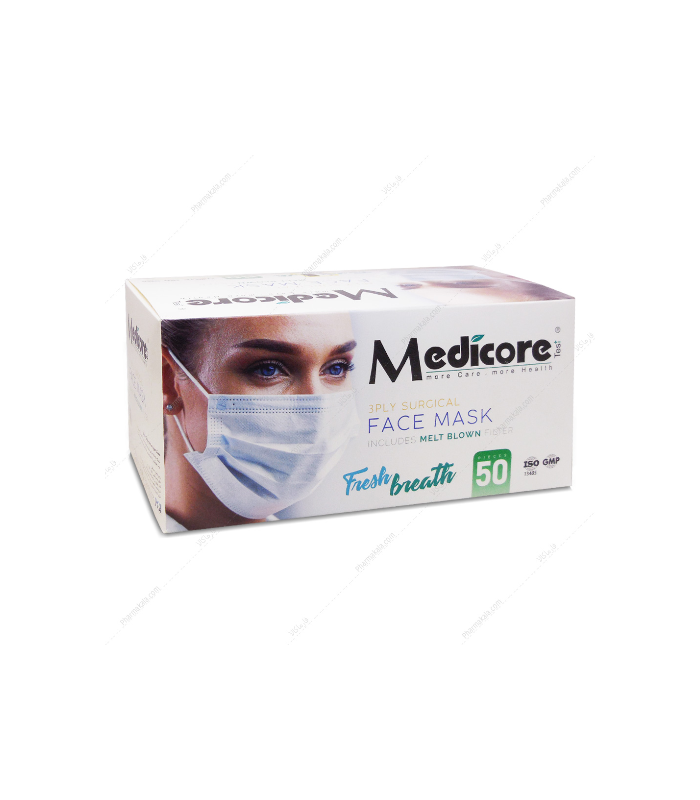 ماسک صورت سه لایه سفید مدیکور 50 عددی 
